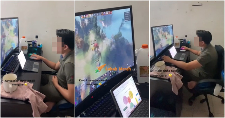 guru lelaki mengajap pdpr sambil main dota