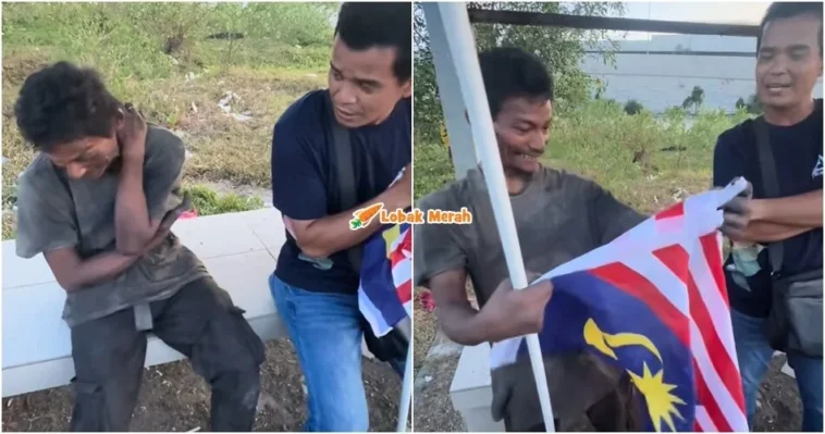 lelaki oku mental pasang bendera betul