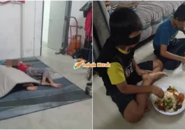 anak kembar tidur di kaki lima flat