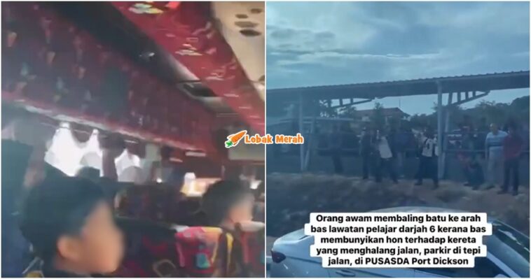 bas rombongan dibaling batu orang awam