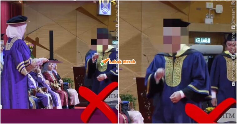 graduan tunjuk pandang kamera majlis konvokesyen uitm